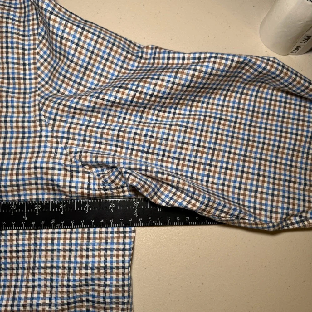 UNTUCKit Mens XXL Relaxed Fit Wrinkle Free Button Down Shirt Blue Brown Check